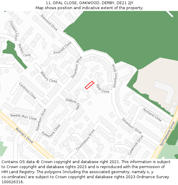 11, OPAL CLOSE, OAKWOOD, DERBY, DE21 2JY: Location map and indicative extent of plot