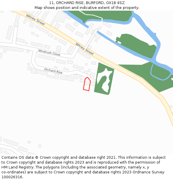 11, ORCHARD RISE, BURFORD, OX18 4SZ: Location map and indicative extent of plot