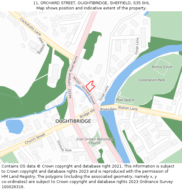 11, ORCHARD STREET, OUGHTIBRIDGE, SHEFFIELD, S35 0HL: Location map and indicative extent of plot