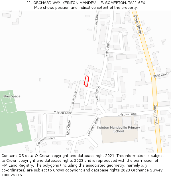 11, ORCHARD WAY, KEINTON MANDEVILLE, SOMERTON, TA11 6EX: Location map and indicative extent of plot