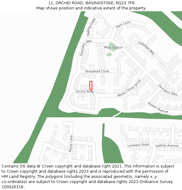 11, ORCHID ROAD, BASINGSTOKE, RG23 7FR: Location map and indicative extent of plot