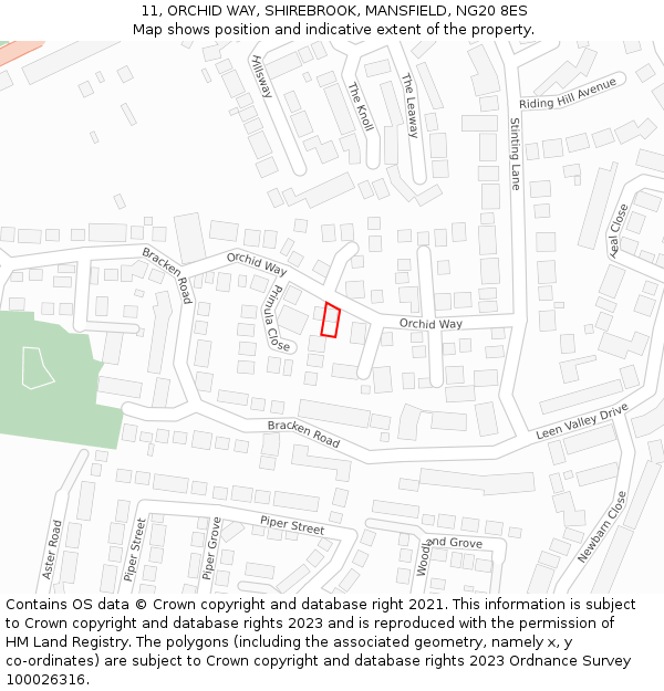 11, ORCHID WAY, SHIREBROOK, MANSFIELD, NG20 8ES: Location map and indicative extent of plot