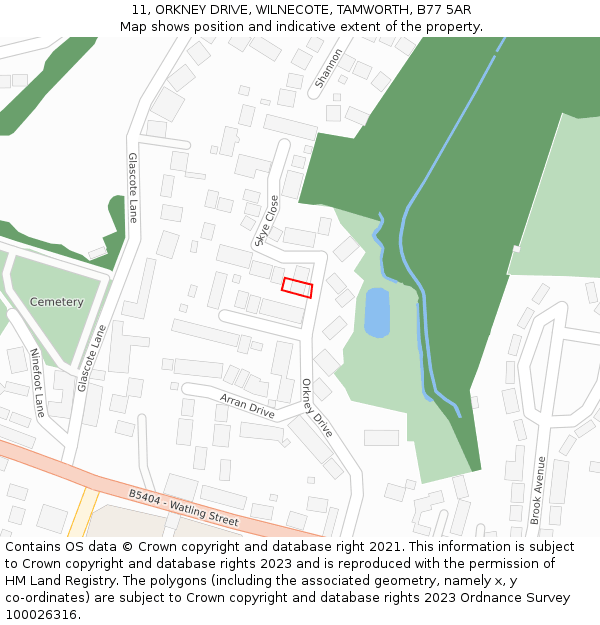 11, ORKNEY DRIVE, WILNECOTE, TAMWORTH, B77 5AR: Location map and indicative extent of plot