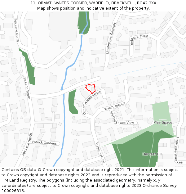 11, ORMATHWAITES CORNER, WARFIELD, BRACKNELL, RG42 3XX: Location map and indicative extent of plot