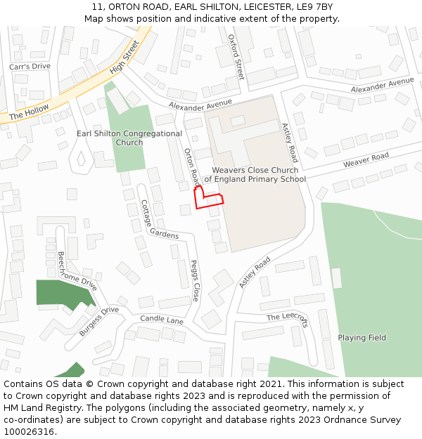 11, ORTON ROAD, EARL SHILTON, LEICESTER, LE9 7BY: Location map and indicative extent of plot