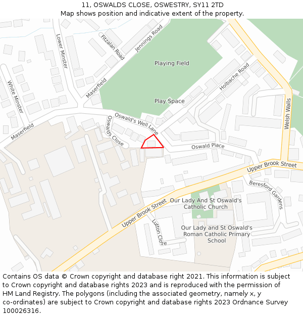 11, OSWALDS CLOSE, OSWESTRY, SY11 2TD: Location map and indicative extent of plot