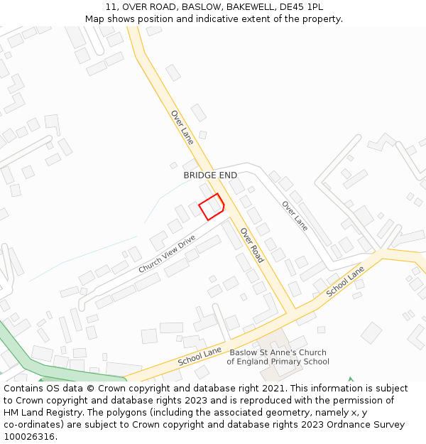 11, OVER ROAD, BASLOW, BAKEWELL, DE45 1PL: Location map and indicative extent of plot