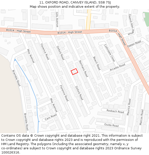 11, OXFORD ROAD, CANVEY ISLAND, SS8 7SJ: Location map and indicative extent of plot
