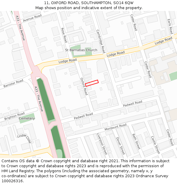 11, OXFORD ROAD, SOUTHAMPTON, SO14 6QW: Location map and indicative extent of plot