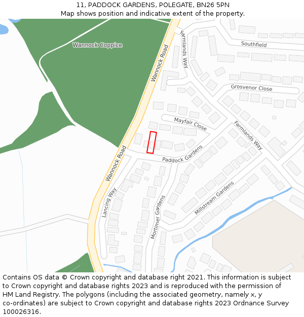11, PADDOCK GARDENS, POLEGATE, BN26 5PN: Location map and indicative extent of plot