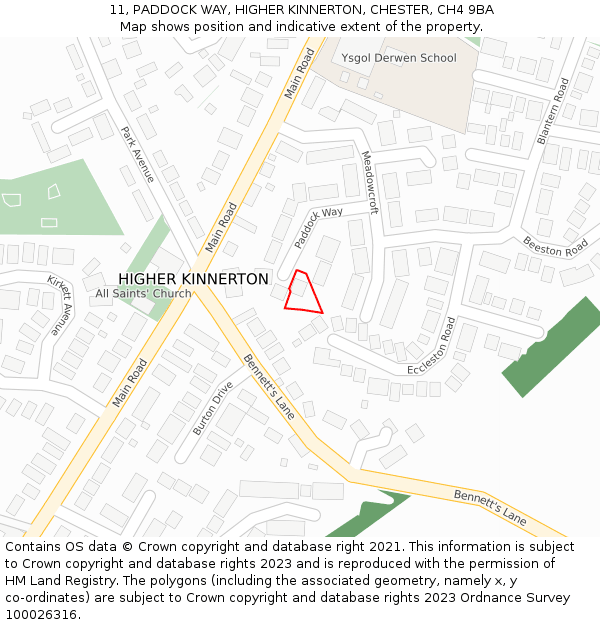 11, PADDOCK WAY, HIGHER KINNERTON, CHESTER, CH4 9BA: Location map and indicative extent of plot