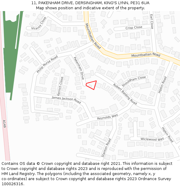 11, PAKENHAM DRIVE, DERSINGHAM, KING'S LYNN, PE31 6UA: Location map and indicative extent of plot