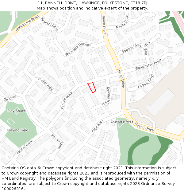 11, PANNELL DRIVE, HAWKINGE, FOLKESTONE, CT18 7PJ: Location map and indicative extent of plot