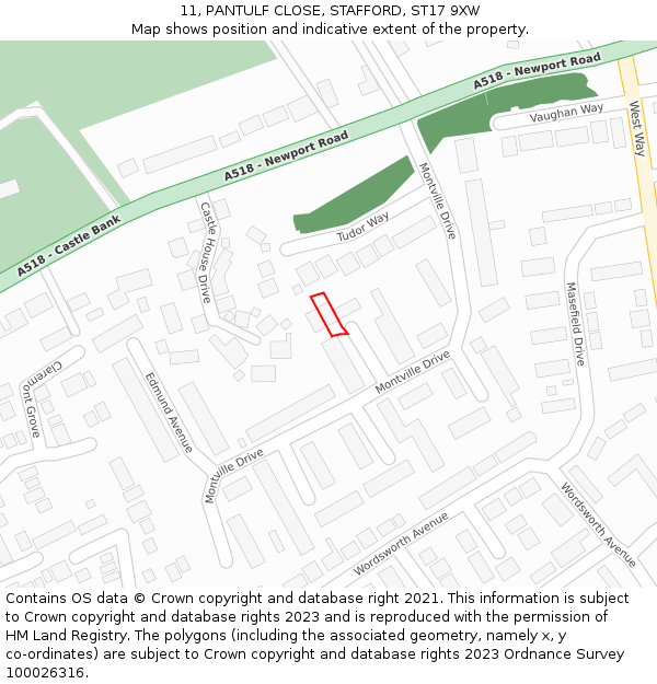11, PANTULF CLOSE, STAFFORD, ST17 9XW: Location map and indicative extent of plot