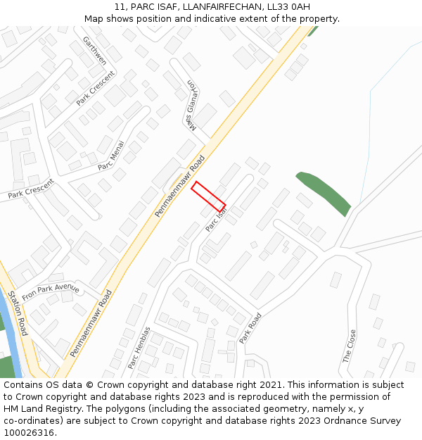 11, PARC ISAF, LLANFAIRFECHAN, LL33 0AH: Location map and indicative extent of plot