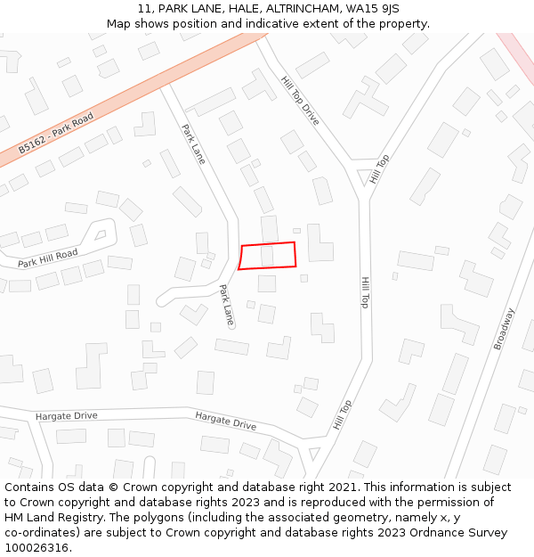 11, PARK LANE, HALE, ALTRINCHAM, WA15 9JS: Location map and indicative extent of plot