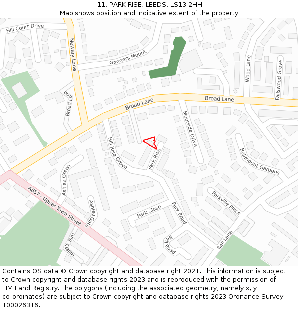 11, PARK RISE, LEEDS, LS13 2HH: Location map and indicative extent of plot