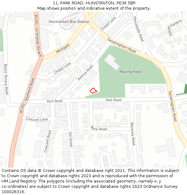 11, PARK ROAD, HUNSTANTON, PE36 5BP: Location map and indicative extent of plot