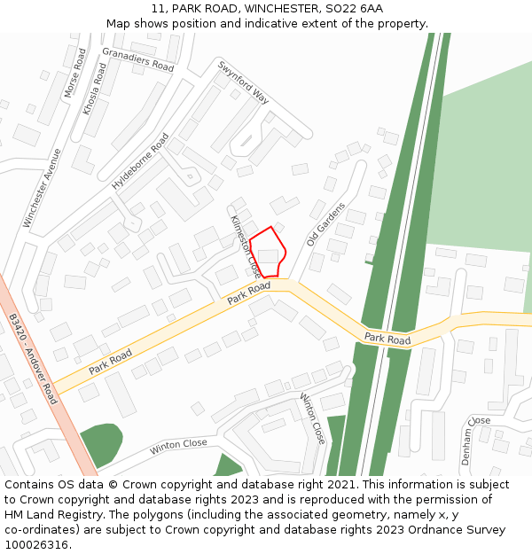 11, PARK ROAD, WINCHESTER, SO22 6AA: Location map and indicative extent of plot