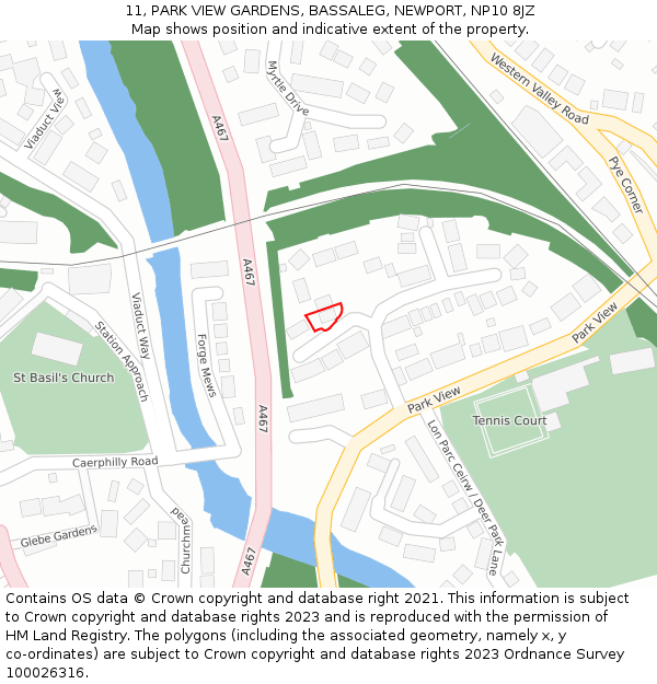 11, PARK VIEW GARDENS, BASSALEG, NEWPORT, NP10 8JZ: Location map and indicative extent of plot