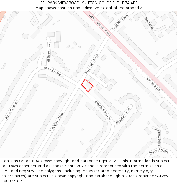11, PARK VIEW ROAD, SUTTON COLDFIELD, B74 4PP: Location map and indicative extent of plot