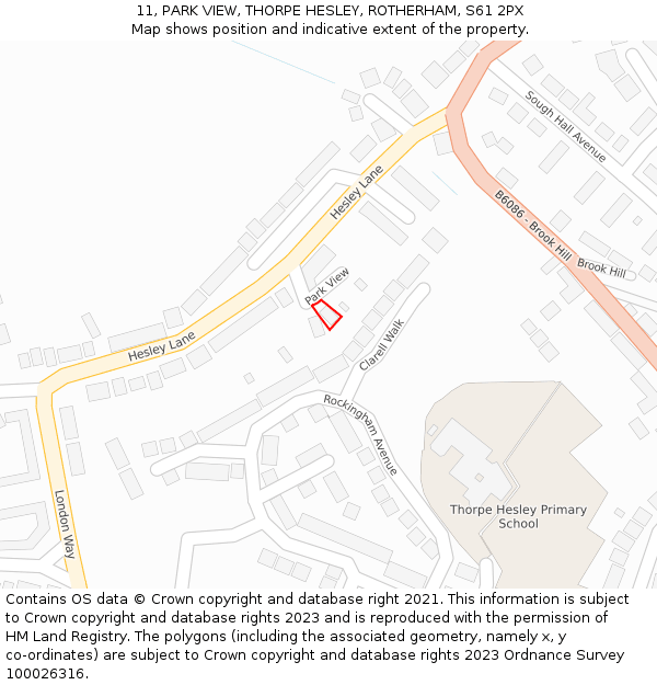 11, PARK VIEW, THORPE HESLEY, ROTHERHAM, S61 2PX: Location map and indicative extent of plot