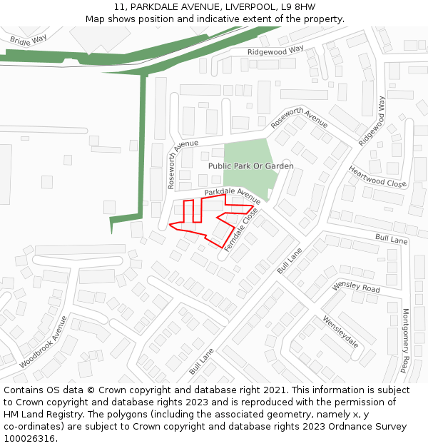 11, PARKDALE AVENUE, LIVERPOOL, L9 8HW: Location map and indicative extent of plot