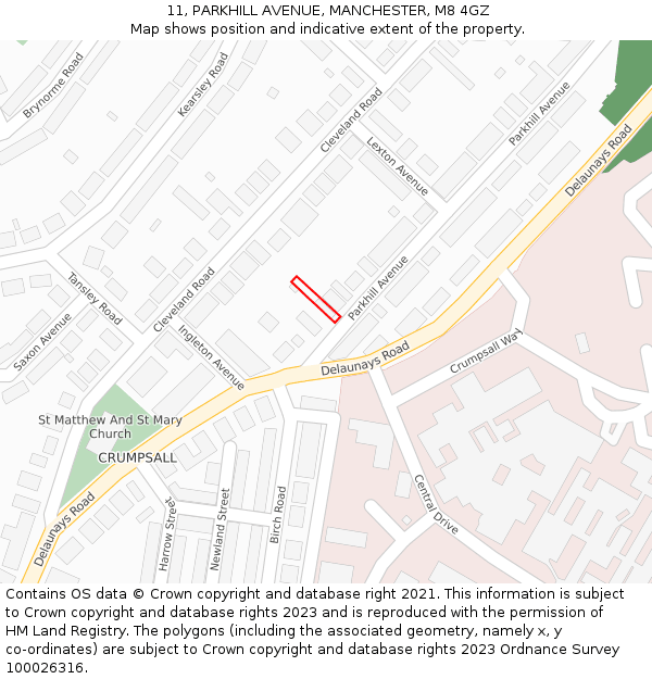 11, PARKHILL AVENUE, MANCHESTER, M8 4GZ: Location map and indicative extent of plot