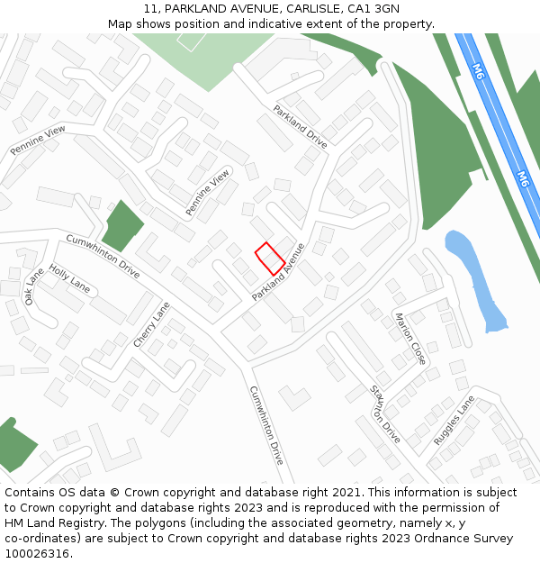 11, PARKLAND AVENUE, CARLISLE, CA1 3GN: Location map and indicative extent of plot