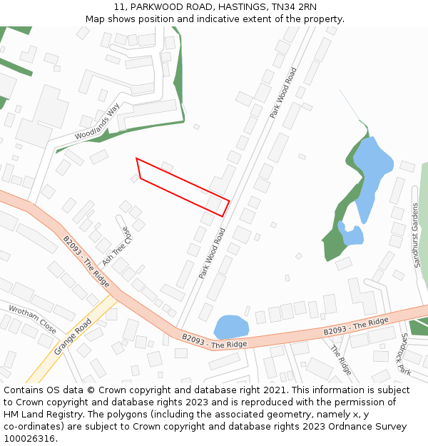 11, PARKWOOD ROAD, HASTINGS, TN34 2RN: Location map and indicative extent of plot
