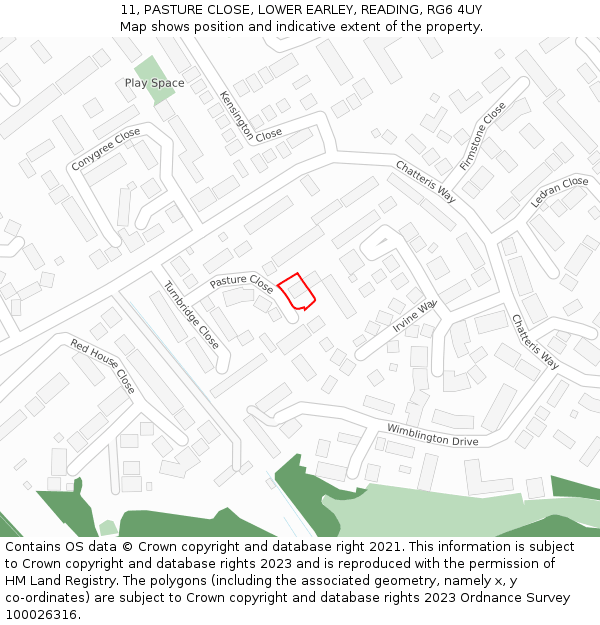 11, PASTURE CLOSE, LOWER EARLEY, READING, RG6 4UY: Location map and indicative extent of plot