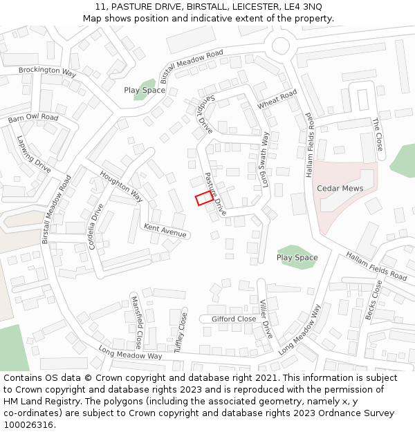 11, PASTURE DRIVE, BIRSTALL, LEICESTER, LE4 3NQ: Location map and indicative extent of plot