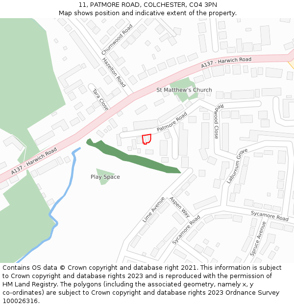 11, PATMORE ROAD, COLCHESTER, CO4 3PN: Location map and indicative extent of plot