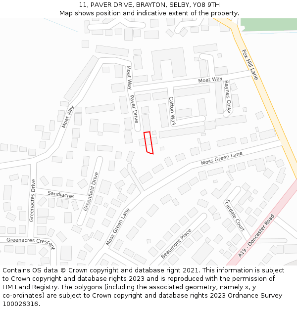 11, PAVER DRIVE, BRAYTON, SELBY, YO8 9TH: Location map and indicative extent of plot