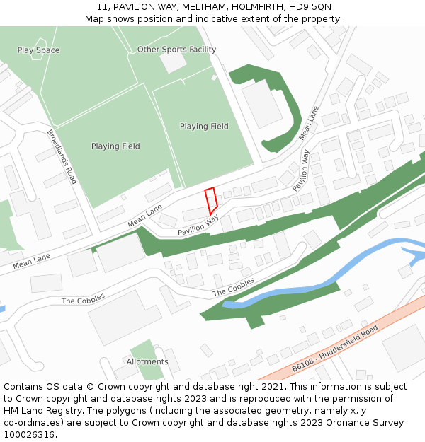 11, PAVILION WAY, MELTHAM, HOLMFIRTH, HD9 5QN: Location map and indicative extent of plot