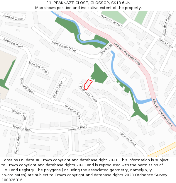 11, PEAKNAZE CLOSE, GLOSSOP, SK13 6UN: Location map and indicative extent of plot
