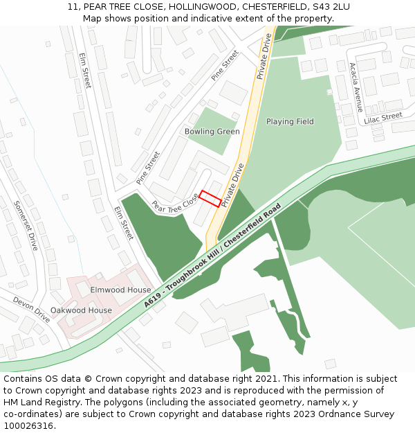 11, PEAR TREE CLOSE, HOLLINGWOOD, CHESTERFIELD, S43 2LU: Location map and indicative extent of plot