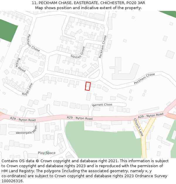 11, PECKHAM CHASE, EASTERGATE, CHICHESTER, PO20 3AR: Location map and indicative extent of plot