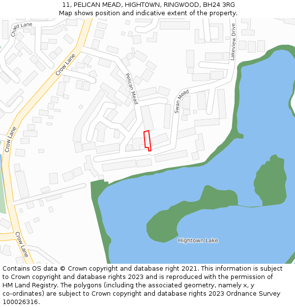 11, PELICAN MEAD, HIGHTOWN, RINGWOOD, BH24 3RG: Location map and indicative extent of plot