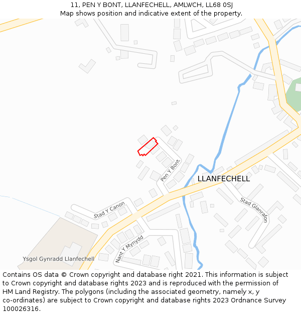 11, PEN Y BONT, LLANFECHELL, AMLWCH, LL68 0SJ: Location map and indicative extent of plot