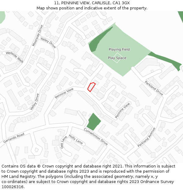 11, PENNINE VIEW, CARLISLE, CA1 3GX: Location map and indicative extent of plot