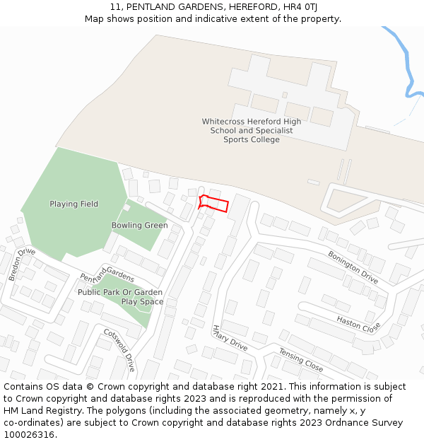 11, PENTLAND GARDENS, HEREFORD, HR4 0TJ: Location map and indicative extent of plot