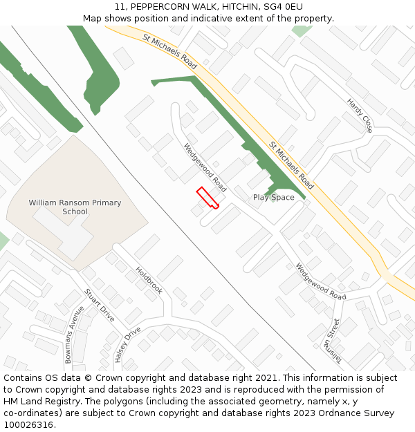 11, PEPPERCORN WALK, HITCHIN, SG4 0EU: Location map and indicative extent of plot