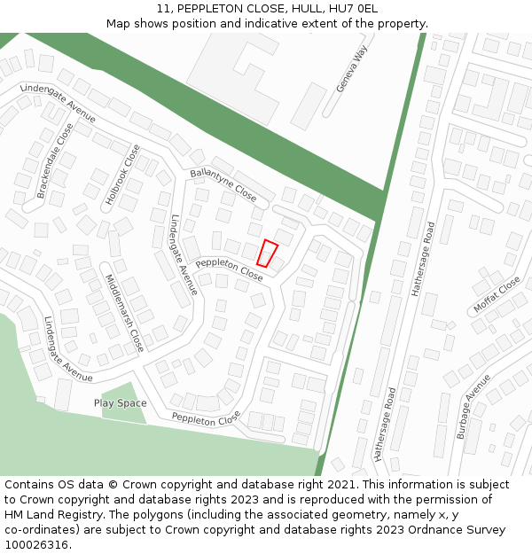 11, PEPPLETON CLOSE, HULL, HU7 0EL: Location map and indicative extent of plot