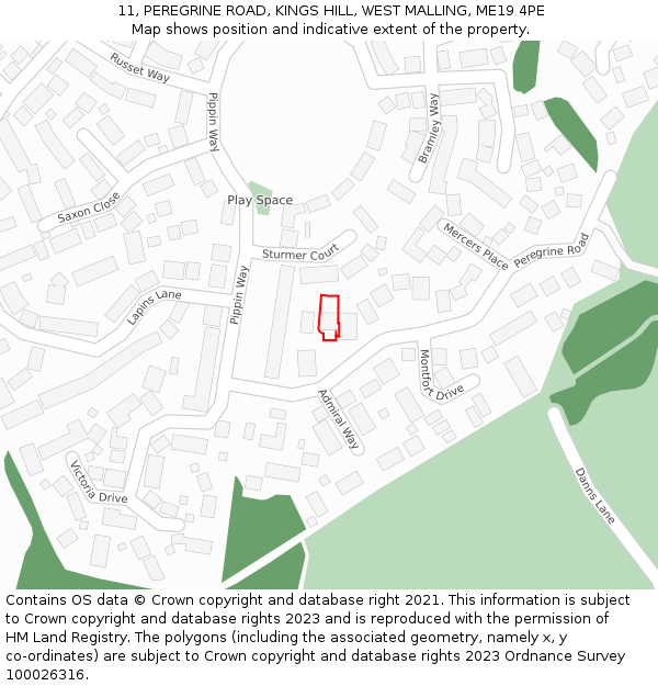 11, PEREGRINE ROAD, KINGS HILL, WEST MALLING, ME19 4PE: Location map and indicative extent of plot