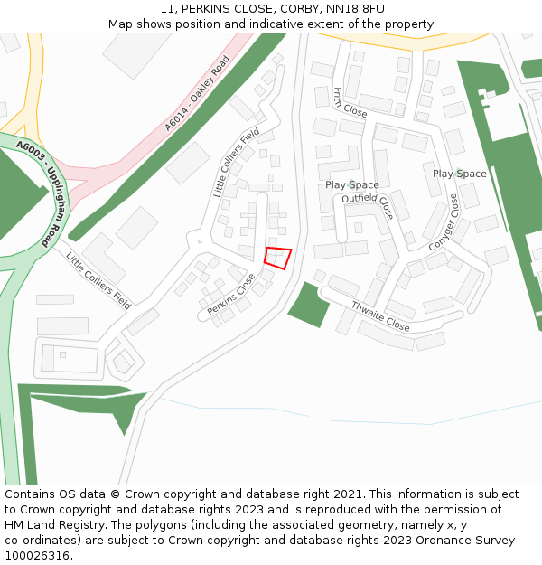 11, PERKINS CLOSE, CORBY, NN18 8FU: Location map and indicative extent of plot