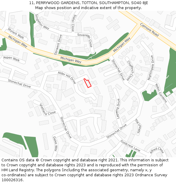 11, PERRYWOOD GARDENS, TOTTON, SOUTHAMPTON, SO40 8JE: Location map and indicative extent of plot