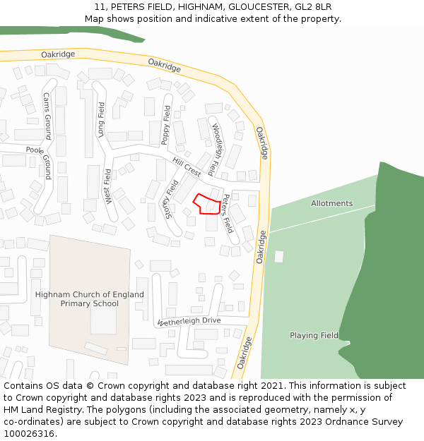 11, PETERS FIELD, HIGHNAM, GLOUCESTER, GL2 8LR: Location map and indicative extent of plot