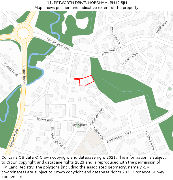 11, PETWORTH DRIVE, HORSHAM, RH12 5JH: Location map and indicative extent of plot