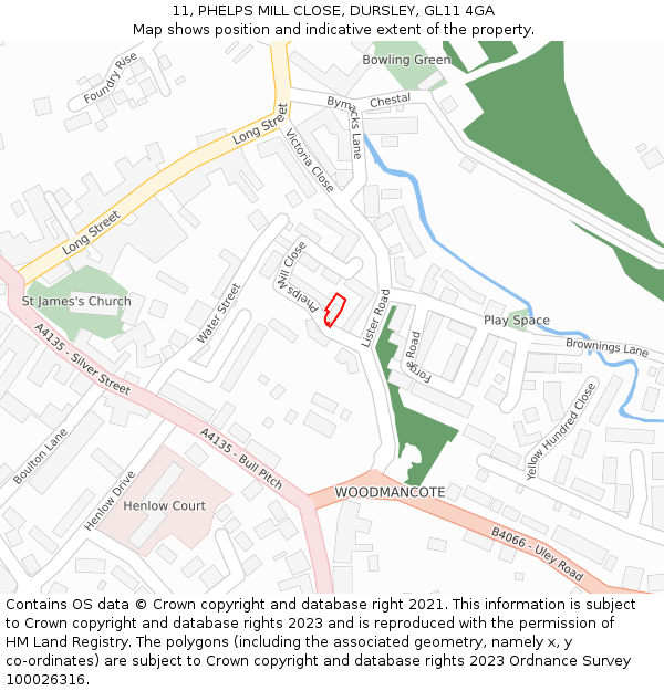 11, PHELPS MILL CLOSE, DURSLEY, GL11 4GA: Location map and indicative extent of plot